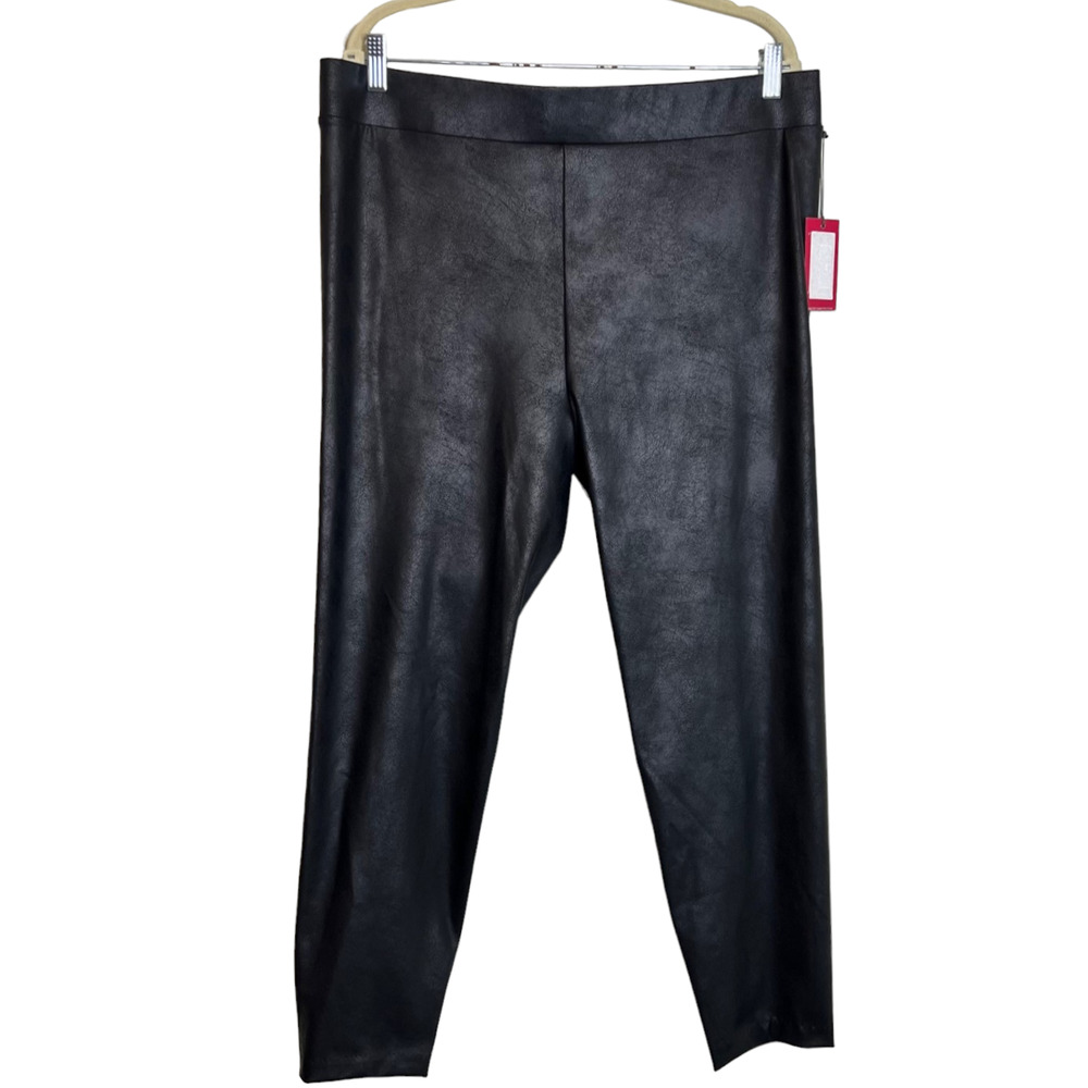 Vince Camuto Womens Faux Leather Ankle Leggings 2X Black Stretch Brand New